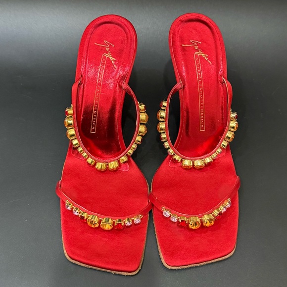 Giuseppe Zanotti Shoes - Giuseppe Zanotti Red Heels with Gold Accents